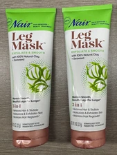 2 TUBES Nair LEG MASK 3-in-1 Hair Remover Exfoliate & Smooth Natural Clay 8 oz