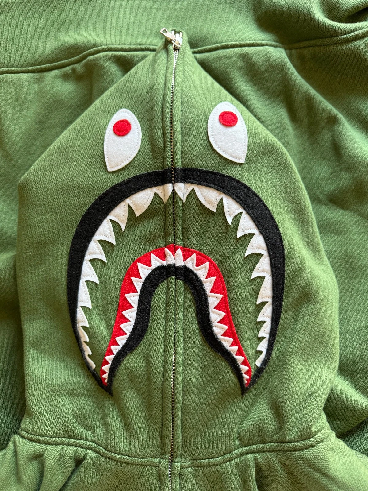 Bape 2nd Shark Thermal Lined Zip Hoodie - Size Large - Green - Made in Japan