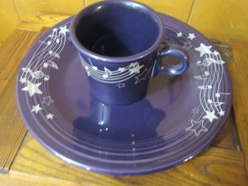 RARE Fiestaware MUSIC NOTES 2 piece set Plum Purple discontinued Fiesta
