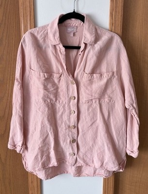 Show Me Your Mumu Johns Button Down Shirt Pink Linen Blend Sz XS Oversized