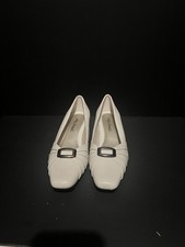 Easy Street Eloise White Women's Dress Pumps Ruched Buckle Block Heel Size 7.5