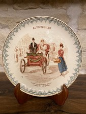 Assiette humoristique ancienne “Automobiles” – Creil & Montereau – 1890–1900