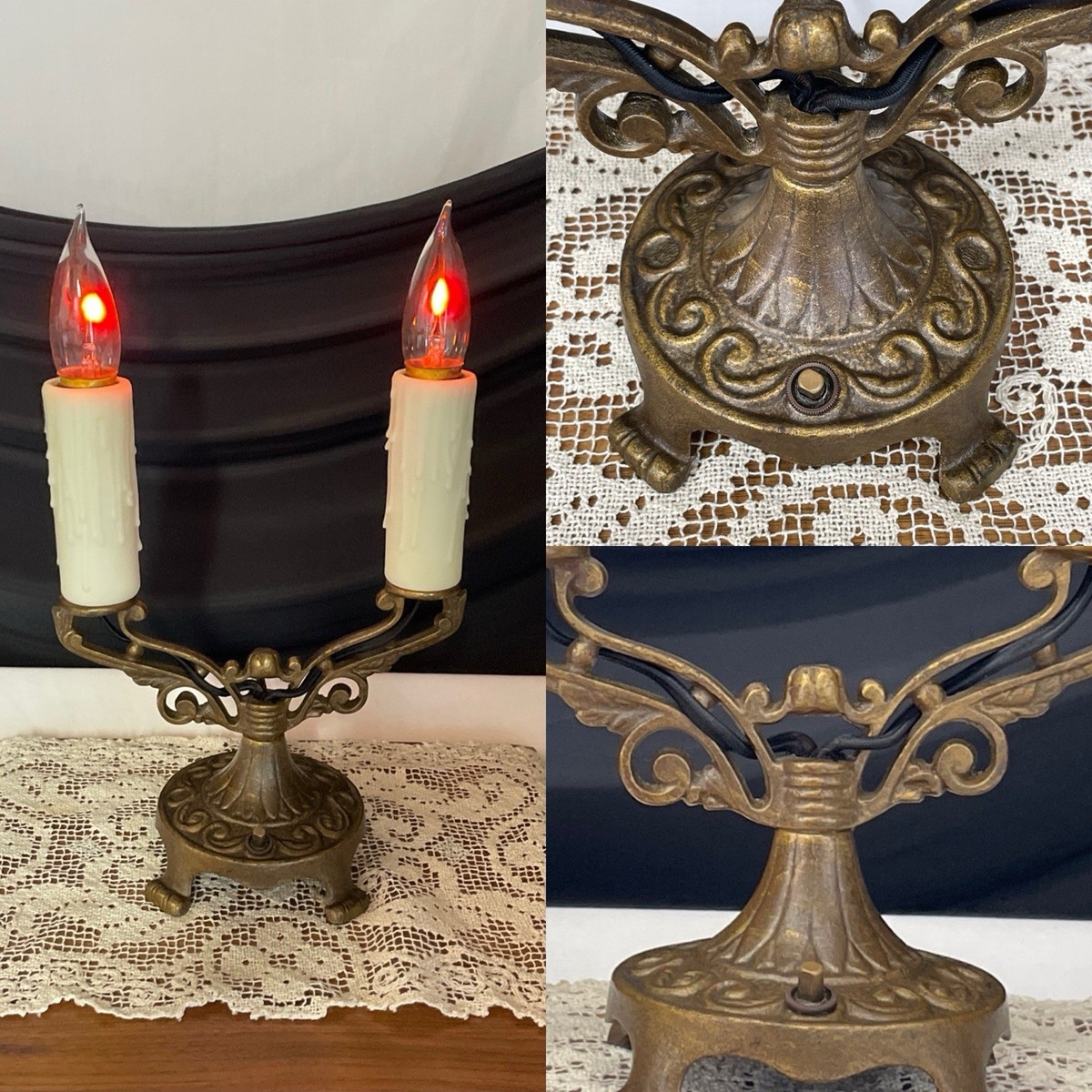 RESTORED Antique Vtg Victorian Art Deco Boudoir Table Lamp 2