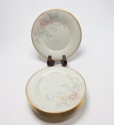 Set Of 6 Noritake Sweet Surprise Bread Plates #7702 Iris Floral Gold Rim  MINT!