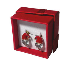 Christmas Santa Enamel Hat Clear CZ Stud Earrings Gold Tone Holiday Jewelry