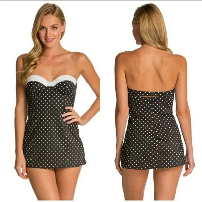 SPANX | NUEVO CON ETIQUETAS | Talla 14 | Retro Pin-Up Dresskini Lunares Traje de baño Top Tankini Foto 4 de 4
