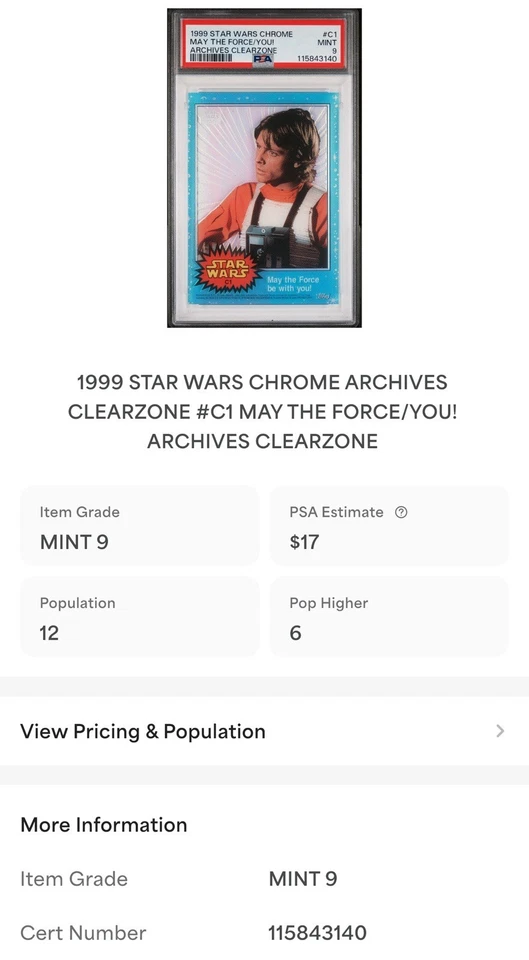 Luke Skywalker 1999 Star Wars Chrome Archives ClearZone #C1 MTFBWY PSA 9 🔥🔥 - Image 3 of 3