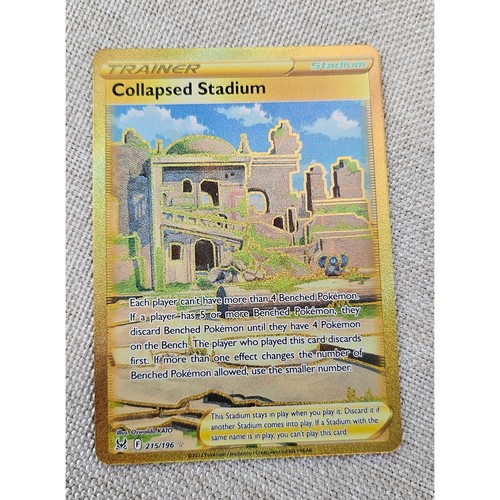 Pokemon Collapsed Stadium Secret Rare Lost Origin 215/196 Gold Holo Trainer Card