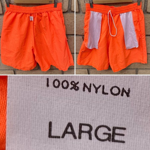 Vintage Neon Orange Nylon Shorts Surf Style Geometric Neon Logo Size L 80s 90s - Picture 17 of 24