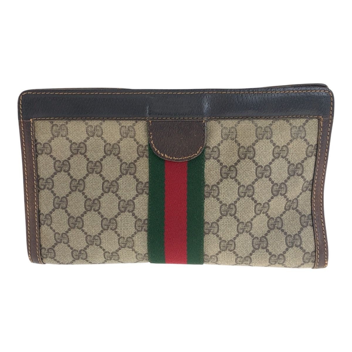GUCCI Vintage Sherry Line Beige GG Supreme Canvas Clutch Bag for Women thumbnail 3