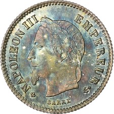 [#136553] France, Napoleon III, 20 Centimes, 1867, Strasbourg, Silver, AU