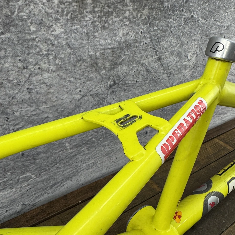 Cuadro de Bicicleta BMX Powerlite De Colección Amarillo Día Glo Neón 20 pulgadas Cromoly Racing Brillo Foto 4 de 4