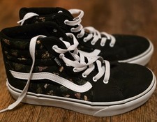 Vans High Top Floral Canvas Skateboarding Shoes Black Unisex Kids