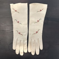 Vintage Belgium Embroidered Leather Gloves Size 7 Hardly Used Roses Flowers
