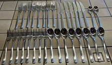 HF SIGNATURE HANFORD FORGE SATIN STAINLESS FLATWARE 33 PIECE SET