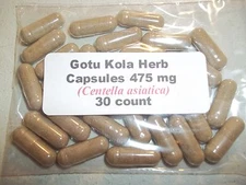 Gotu Kola Herb Powder Capsules (Centella asiatica) 475 mg.  30 count