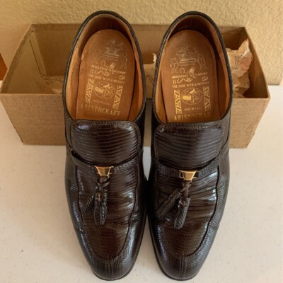 Johnston & Murphy Mens Aristocraft Tassel Loafer Dress Shoes Brown Lizard Emboss Vintage 70s Johnston & Murphy Aristocraft Black Faux Reptile  main image 4