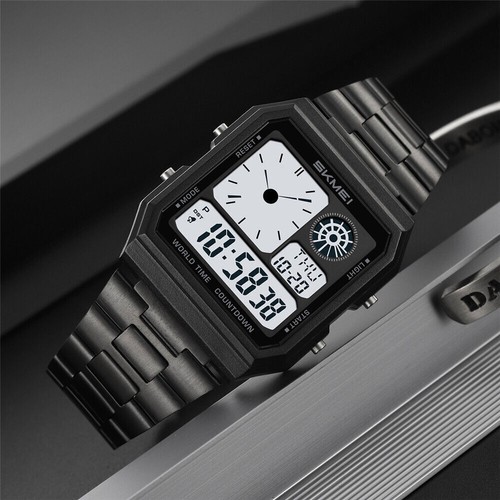 SKMEI Herren Digitaluhr Sportuhr Mode Eckig Stahl Uhren Männliche Armbanduhr - Bild 3 von 28