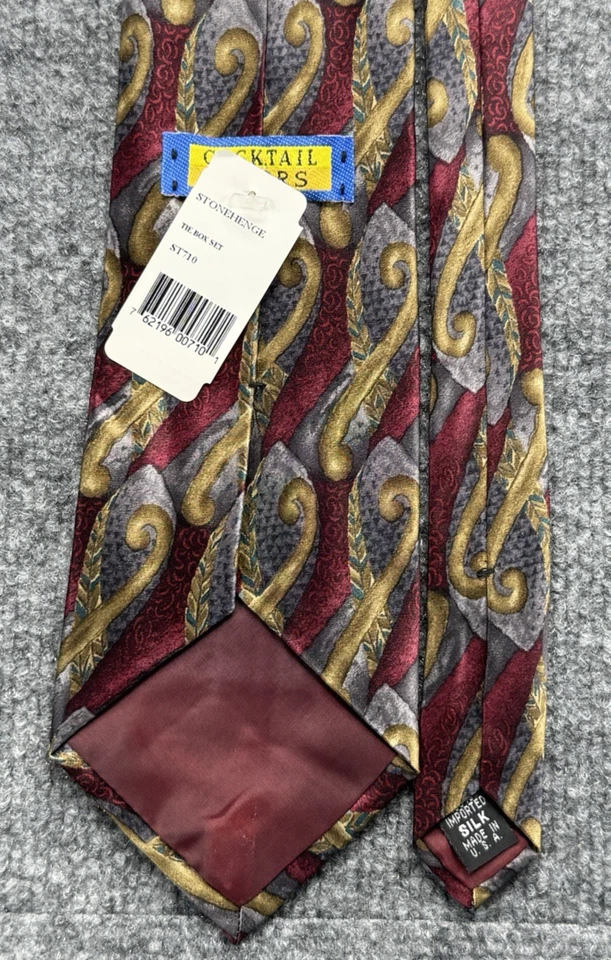 Corbata de diseñador Stonehenge colores cóctel granate, tostado, gris diseño geométrico Foto 4 de 4