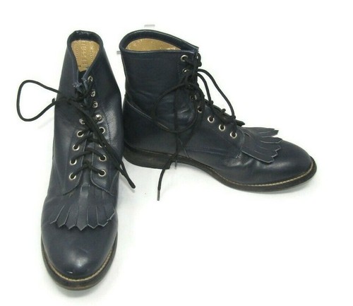 Blue Leather Tassel Lace Up Boots | eBay