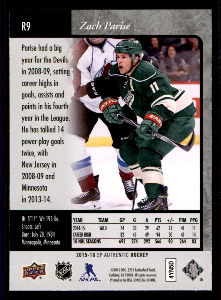 2015-16 SP Authentic '95-96 SP Retro #R9 Zach Parise - Image 2 of 2