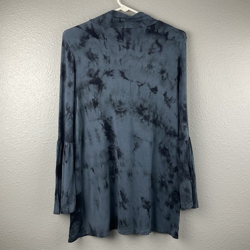 Soft Surroundings Tie Dye Top Blue Black Key Hole Front Twist Neck Bell Sleeve S - Picture 7 of 9