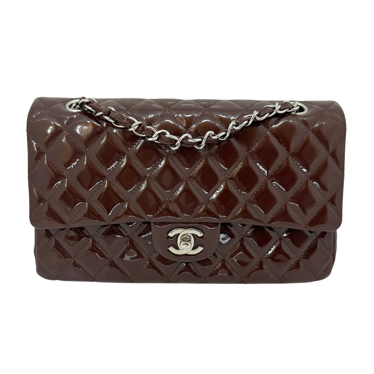 Chanel Classic Double Flap Bag Quilted Patent Medium Burgundy | eBay
