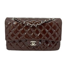Chanel Classic Double Flap Bag Quilted Patent Medium Burgundy