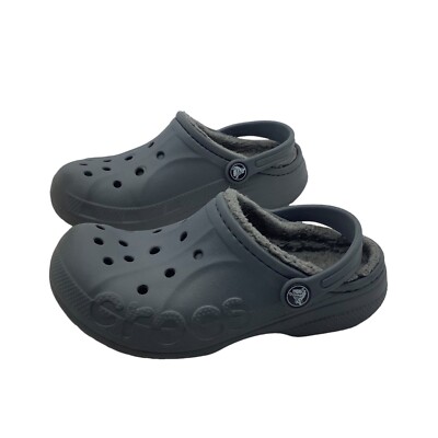 Crocs Dual Comfort Clogs Junior Big Kid 2 Faux Fur Lined Classic Gray