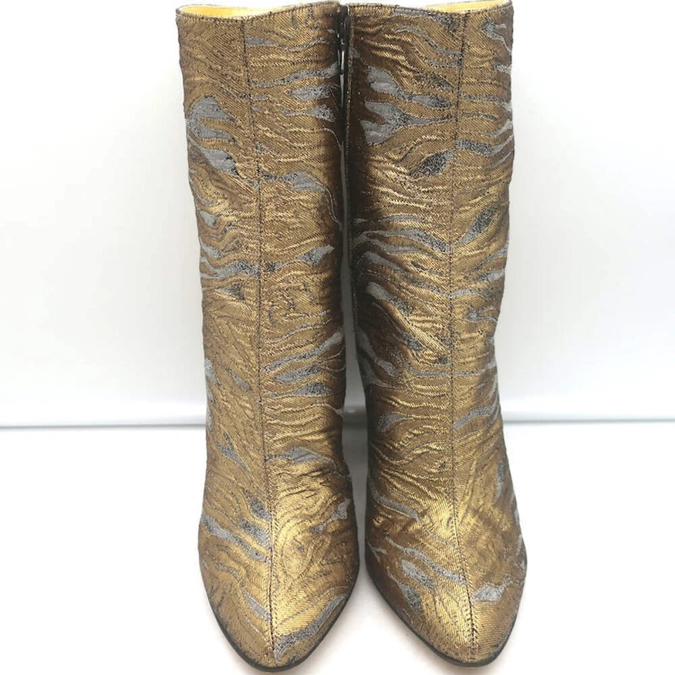 Botines Dries Van Noten Brocado Metálico Tacón Curvo Dorado Talla 38.5 Foto 3 de 4