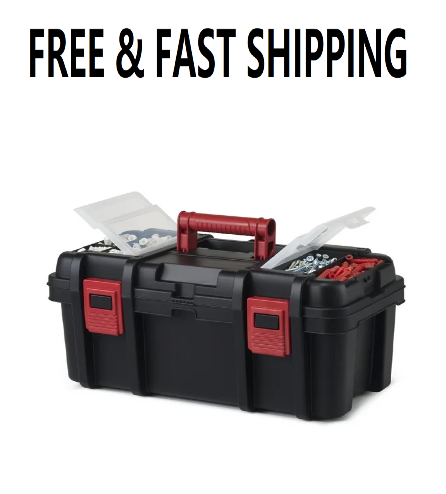 Hyper Tough 16-Inch Toolbox, Plastic Tool and Hardware Storage, Black