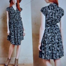 Anthropologie Maeve Norohna Elephant Faux Wrap Knee Length Dress Size Small