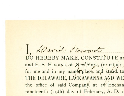 1889 document SIGNED by executives David Stewart & Theodore Frelinghuysen Hicks - Picture 3 of 5