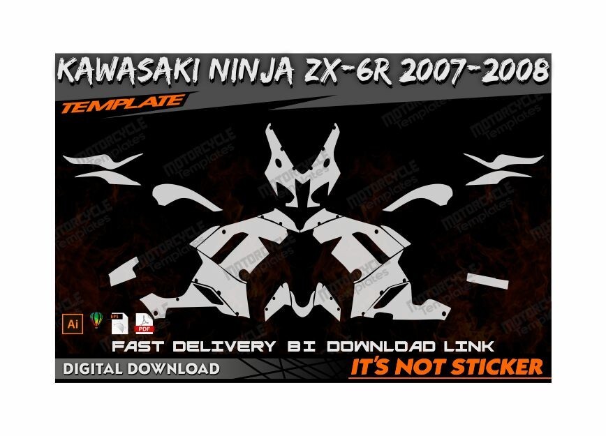 KAWASAKI NINJA ZX-6R 2007-2008 template vector 1/1 real KAWASAKI NINJA ZX-6R 2007-2008 template vector 1/1 real