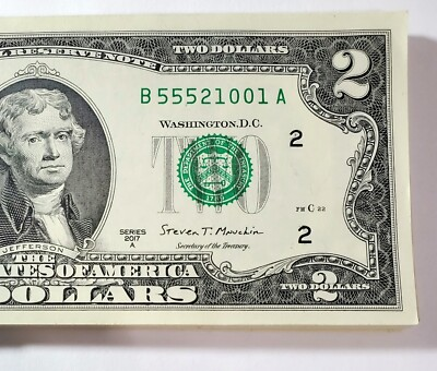 #ad One Ultra Rare Serial Two Dollar Bill $2 Lucky Range Fancy Serial Number 555 $7.99
