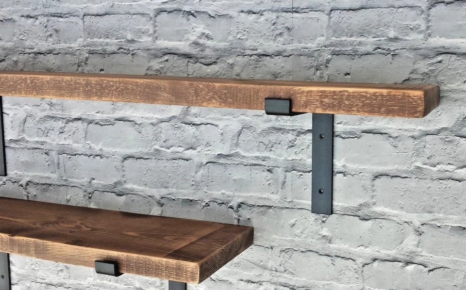 Rustic Industrial Wooden Scaffold Board Shelv +2 Brackets 4.4 cm Thick Chunky - Image 2 of 4