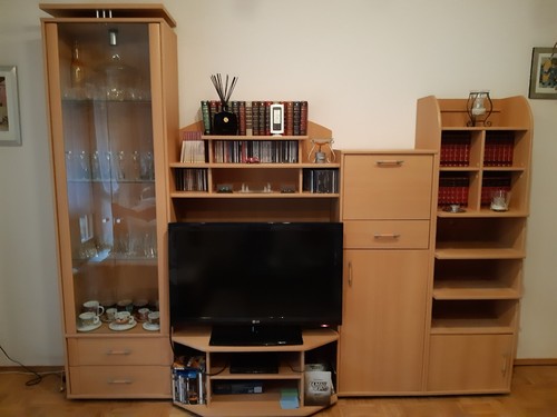 Wohnzimmer Schrankwand gebraucht, helle Buche Nachbildung, 250 cm - Bild 2 von 6