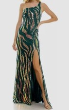 City Studio Womens Green Sequined Evening Dress Size 7/8