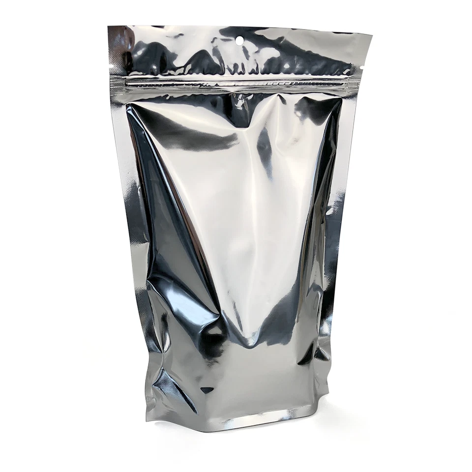 100- 7.5"x 11.5"x 3.5" Clear/Silver Stand Up Pouch Top Lock Smell Proof Zip Bags - Image 2 of 3