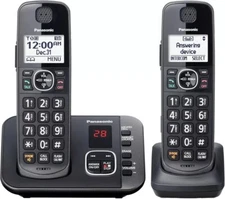 Panasonic Cordless Phone System Answering Machine Call Block 2 Handsets Black