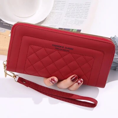 Bolso de Mano Cartera De Cuero Mujer Moda Largo Billetera Cremallera De  Monedero