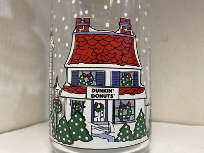 DUNKIN DONUTS TALL GLASS CHRISTMAS CANISTER JAR WITH LID, FREE SHIPPING