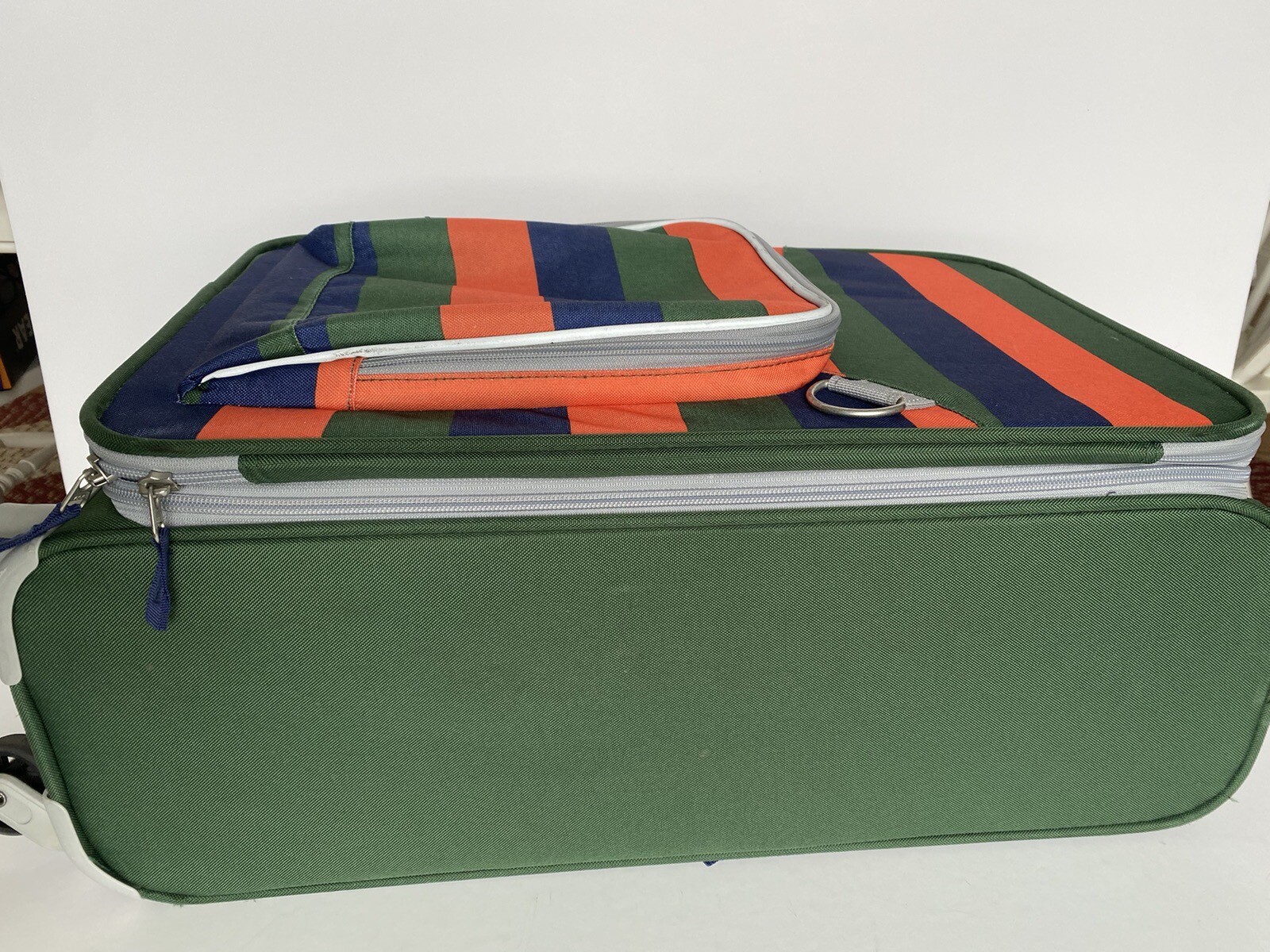 POTTERY BARN KIDS Large Rolling Suitcase Luggage Green Striped 22" eBay