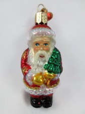 Old World Blown Glass Santa with Christmas Tree Ornament from Newlywed Set
