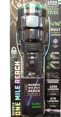Kodiak 1000 Lumens Focusing Flood Flashlight Rechargeable Power Bank ONE MILE !