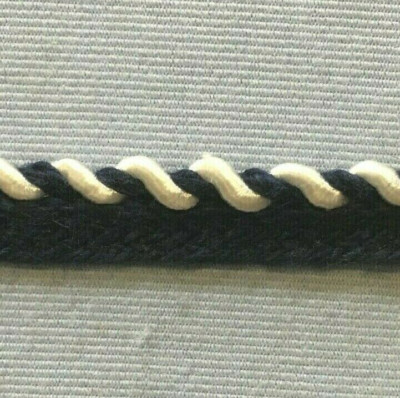 Whip Stitch Lip Cord Trim Piping Trim Lip Cording 1/8'' White Navy 5 yds #LC793