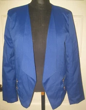 Junior's MOONAR Royal Blue Zipper Accent Open Front Suit Jacket Blazer XL