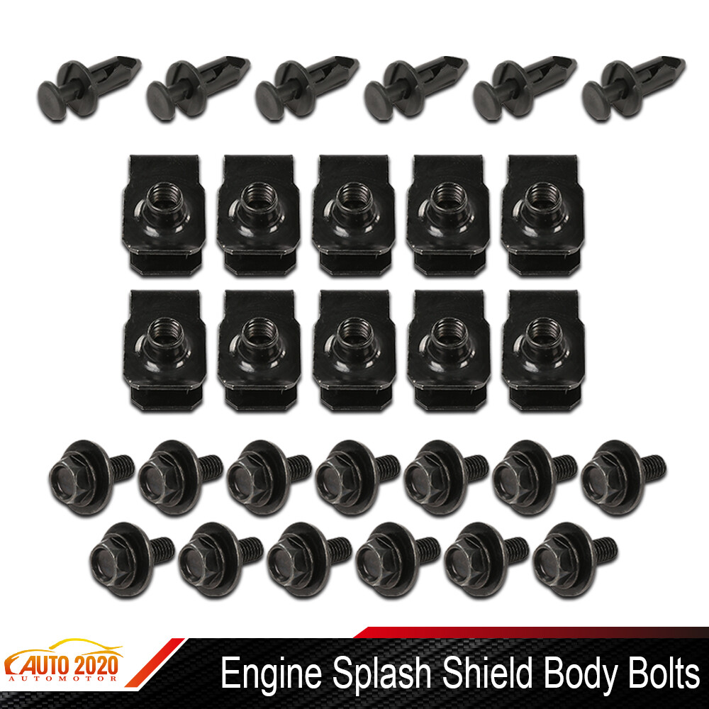 28pc Car Engine Splash Shield Bumper Screws Bolts Nut Clip Rivet Set