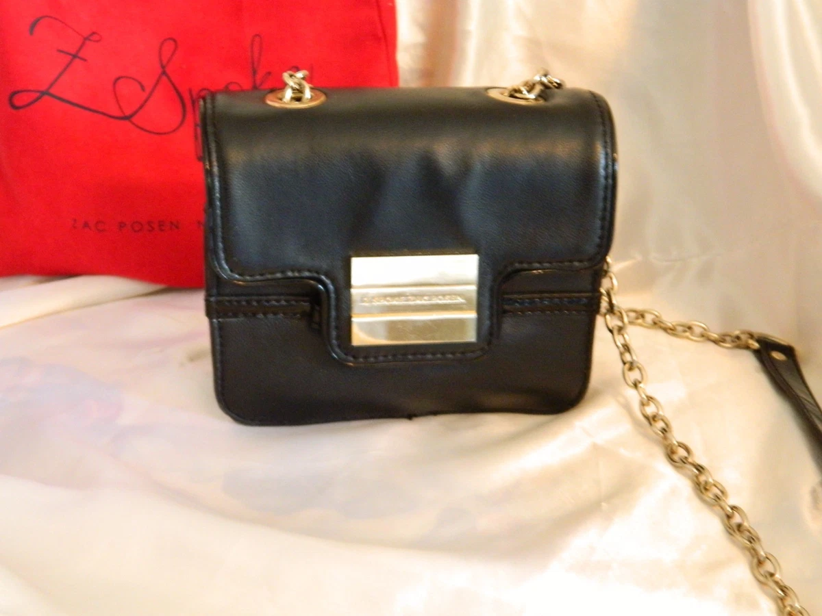 Z Spoke Zac Posen Black Leather With Chain Strap Crossbody with