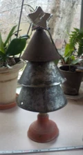 Vintage Metal Tin Funnel Christmas Tree 15 1/2" H Three Mid Century Tin Funnels